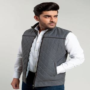 Dernier blouson bombardier sans manches en coton pour homme coupe ajustée à col montant épais coupe-vent écologique pour l'hiver - Product Image 2