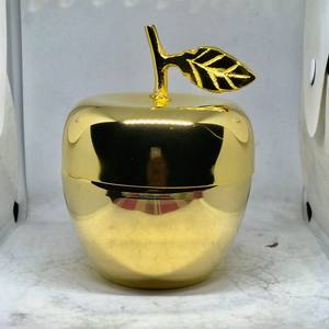 Pot de bougie en métal en acier inoxydable en forme de pomme, plaqué or de haute qualité, meilleure vente, pot de bougie en métal personnalisé - Product Image 6