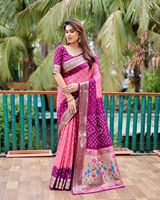 El último diseñador Bandhej Paithani Silk Heavy Saree con piezas de blusa Nueva colección Ropa india y pakistaní
