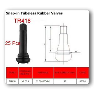 25 valves TR418 STANDARD 2 SNAP IN TUBELESS en caoutchouc noir pour pneus sans chambre à air - Product Image 2