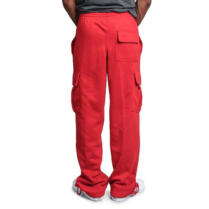 Men's Red Cargo Sweatpants Elastic Waist Drawstring Multiple Pockets Casual Cotton Wide Legs Sweatpants - Product Image 2