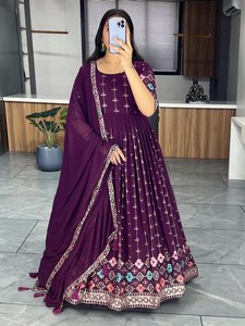 Vestido Anarkali DE TRABAJO bordado de Georgette de imitación de diseñador más reciente de FabZone - Product Image 5