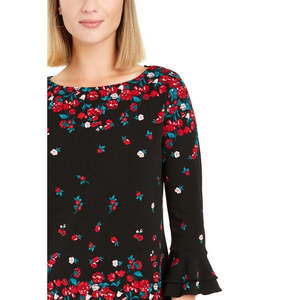 Camicetta da donna Charter Club con maniche a campana, stampa floreale, collo alto, disponibile in nero, taglie dalla S alla XL, in poliestere, raso e chiffon, casual ed elegante. - Product Image 2