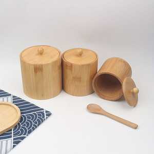 Bocal en bois Bocal en verre et boîte de rangement d'assaisonnement en verre, sel, épices avec cuillère Ensemble de 3 ustensiles de cuisine et vaisselle - Product Image 4