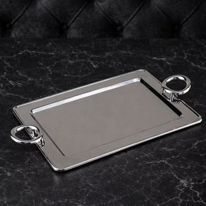 Plateau de service en argent tendance avec poignée et plat - Product Image 1