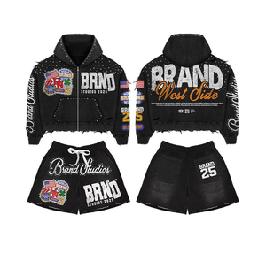 OEM Custom Embroidery Patch Design <b>Hoodie</b> for Winter Distressed Rhinestone <b>Full</b> <b>Zip</b> <b>up</b> Acid Wash Vintage Streetwear Hoodies 2025 - Product Image 1