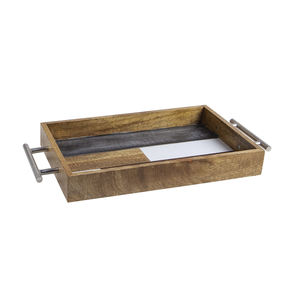 Bandeja decorativa rectangular blanca con asas Bandeja de servicio de plástico para mesa de centro Baño Cocina Tamaño personalizado de 12 "x 12" x 1,6" - Product Image 2