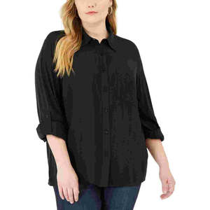 Top in Popeline Nero Taglia 1X Plus Size da Donna Michael Kors con Bottoni a Pois Svizzero in Viscosa - Product Image 1