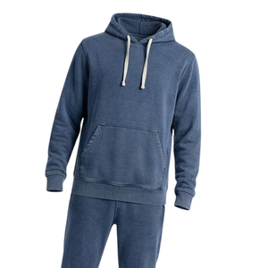 Conjunto Deportivo Informal de Invierno para Hombre, Sudadera con Capucha y Pantalones Jogger de Felpa Suave, Estilo Lavado Ácido Azul - Product Image 3