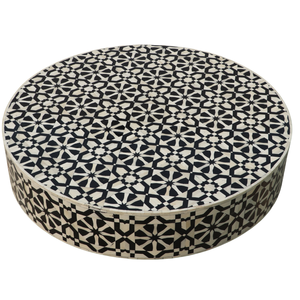 Mesa de centro con incrustaciones de hueso con patrón marroquí minimalista de lujo hecho a mano, muebles exquisitos blancos - Product Image 1