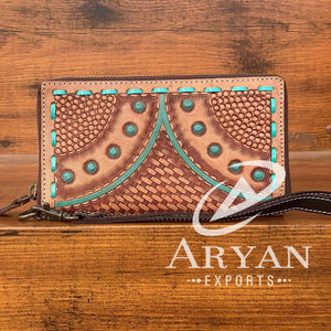 Nouveau portefeuille en cuir repoussé à la main étui de téléphone élégant multi-usages portefeuilles portefeuille en cuir véritable pour les femmes - Product Image 1