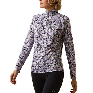 Haut de sport à manches longues pour femme, imprimé floral, col zippé, en polyester - Product Image 3