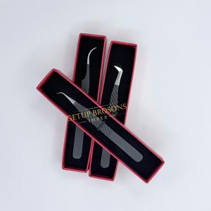 Pinzas Profesionales para Extensión de Pestañas con Curva de 90 Grados, Acero Inoxidable con Recubrimiento de Polvo Negro, Punta de Fibra Plateada, Herramientas de Belleza para Pestañas - Product Image 4