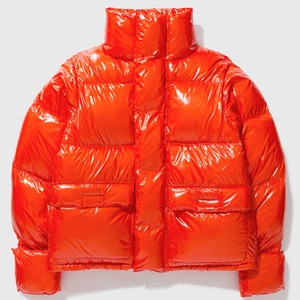 Chaqueta acolchada naranja con logotipo personalizado, abrigo de burbuja brillante Unisex, ropa de calle de invierno con cuello levantado de alta calidad, diseño OEM - Product Image 1