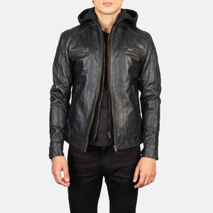 Hector Reversible Black Hooded <b>Biker</b> <b>Jacket</b> in Cowhide Lambskin Water-Proof Zippered XS for Autumn Spring Vintage Goth Style - Product Image 1