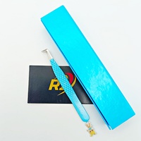 Pince à épiler professionnelle CNC pour cils de poupée, pointe fine, acier inoxydable, bleu ciel pailleté, pince à volume 90 degrés