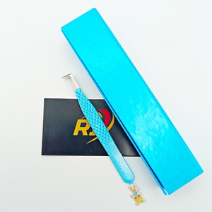 Pince à cils personnalisée couleur bleu ciel professionnelle CNC pour bébé poupée Pointe pointue en acier inoxydable 90 degrés Botte Volume russe - Product Image 2