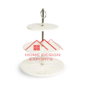 Tapa de mármol blanco con soporte de pastel de Base de madera para el hogar hotel boda Eventos Decoración uso soporte de exhibición de pastel de mármol - Product Image 4