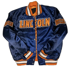 Chaqueta universitaria con bordado personalizado, chaqueta de béisbol universitaria de seda, chaqueta de bombardero de satén para hombre, logotipos universitarios LSU Letterman OEM a granel - Product Image 5