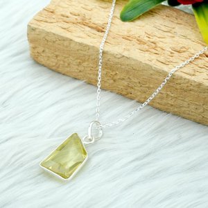 925 Sterling <b>Silver</b> Lemon Quartz <b>Necklace</b> AAA+ Quality Genuine Faceted Gemstone <b>Handmade</b> Jewelry with Diamond As Main Stone - Product Image 4