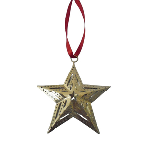 Étoile de Noël suspendue en fer finition antique dorée, faite à la main, personnalisable, décoration événementielle en gros, forme étoile en feuille d'argent - Product Image 2