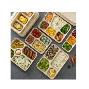 No Importar OEM Comida para llevar Pedido personalizado Biodegradable Caña de azúcar Bagazo/Pulpa de bambú Bento Box Lunch Container Dinosource - Product Image 5