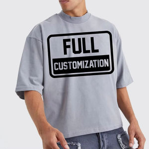 T-shirt oversize homme à épaules tombantes, col côtelé épais, impression de logo personnalisée, streetwear, coupe courte, 100% coton peigné - Product Image 1