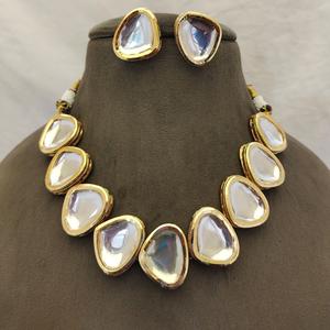 Elegante Juego de Joyería Étnica Kundan Plateada en Plata de Ley para Mujer, con Collar y Pendientes, Ideal para Bodas y Fiestas - Product Image 1