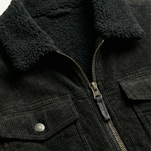 Chaqueta Bomber de Pana Negra Vintage para Hombre, Talla Grande, Personalizada OEM, con Cuello Sherpa, Forro Polar Grueso, Puños Acanalados de Lana para Invierno - Product Image 4