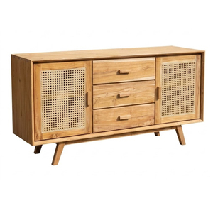 Buffet en teck massif et rotin Savara, style Japandi, qualité supérieure, portes en cannage, mobilier de maison, salle à manger, hôtel, vente en gros - Product Image 3