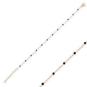 Pulsera de Cadena con Diseño de Esmalte Negro, Chapada en Rodio y Oro, Joyería Turca Hecha a Mano en Plata de Ley 925 - Product Image 5