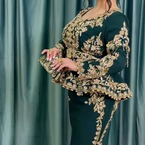 Stunning New 2024 Karakou <b>Dress</b> Bottle <b>Green</b> Embroidered Jacket Silk Embellished Crystal Glass Beads Stone Pearls Dabka Work - Product Image 1