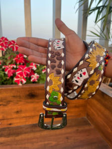 New Arrival Genuine <b>Leather</b> Western Hand <b>Tooled</b> and Hand Painted Floral Belts Real Handmade <b>Tooled</b> <b>Leather</b> Unisex Waist Belts - Product Image 4