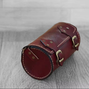 Voyage en cuir véritable léger fermeture éclair maquillage brosse étui cylindre sac de rangement LCYB-0006 - Product Image 1