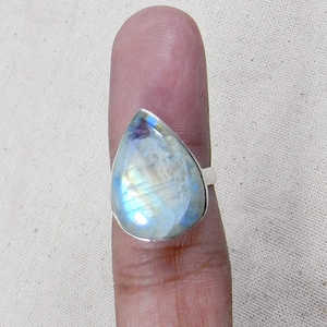 Handmade 92.5 Silver <b>Fine</b> <b>Ring</b> with Natural Rainbow Moonstone Dainty Geometric Design Platinum Rhodium Plating for Promises - Product Image 5