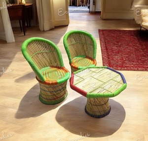 Ensemble chaise et table en rotin et jute multicolore Mobilier pour enfants Mobilier écologique, durable, élégant et sûr pour enfants - Product Image 4