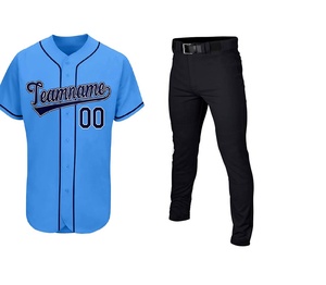 Uniforme de Béisbol Personalizado para Hombre, Jersey Azul Claro, Pantalones Negros, Nombre del Equipo Bordado, Poliéster, Todas las Temporadas - Product Image 1