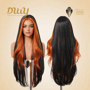 Mina C-DWY Transparent Lace Front Glueless Synthetic <b>Wig</b> with Orange for Ombre Long Body Wavy Middle Part - Product Image 6
