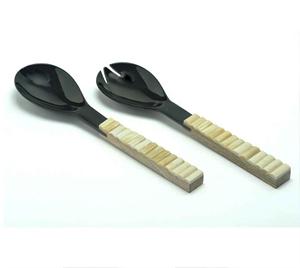 Juego de Cubiertos de cuerno de búfalo ligero de lujo de 2 piezas en marrón y Negro Herramientas para servir ensaladas únicas más vendidas de La India - Product Image 6