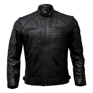 Blouson aviateur en cuir enduit pour homme, style urbain, hiver, fermeture éclair, col montant, capuche, service OEM, poches décontractées sur le devant - Product Image 1
