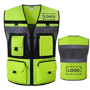 Gilet haute visibilité pour hommes Vêtements de travail pour la construction routière Gilet de sécurité personnalisé Logo réfléchissant rouge Texte Tissu en cuir Poches - Product Image 2