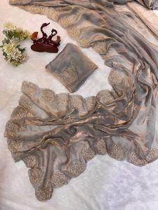 Boutique indienne dernière exclusivité travail manuel Designer Sari Premium nuptiale soie Saree pour filles mariage fête vêtements à la mode ethnique sari - Product Image 6