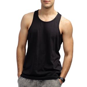 Camisetas sin mangas de algodón orgánico de color liso al por mayor para entrenamiento muscular, gimnasio, correr, fitness y deportes para hombre - Product Image 1