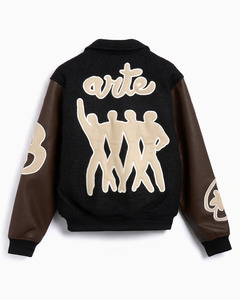 Chaqueta universitaria de invierno con mangas marrones personalizada al por mayor para hombre chaqueta de invierno bombardero de béisbol universitaria Letterman de gran tamaño para hombre - Product Image 2