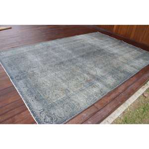 Tapis vintage 6,4 x 9,4 pieds, grand tapis turc, tapis gris uni - Product Image 2