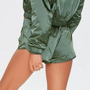 OEM/ODM Custom <b>Women's</b> Winter Tracksuit Printed <b>Lightweight</b> Nylon Zipper Windbreaker Shorts & Crop <b>Jacket</b> Winter Clothing - Product Image 3