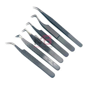 Juego de Pinzas para Extensión de Pestañas Muy Famoso, Acero Inoxidable Japonés, Puntas de Plasma Negras, Mango Negro Mate con Recubrimiento de Color - Product Image 3