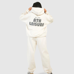 Survêtement en molleton imprimé respirant pour femme, personnalisable avec logo, couleur blanche, 100 % coton, haute qualité - Product Image 2