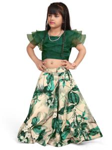 Conjunto de Lehenga Choli Largo con Estampado Floral para Niñas, Marca Shoryam, Top Corto con Mangas con Volantes, Estampado Digital, Ropa Étnica para Fiestas y Bodas - Product Image 2