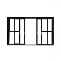 Fenêtre coulissante française en aluminium à double vitrage, design moderne, durable, résistante aux intempéries, avec grille verticale anti-vent.